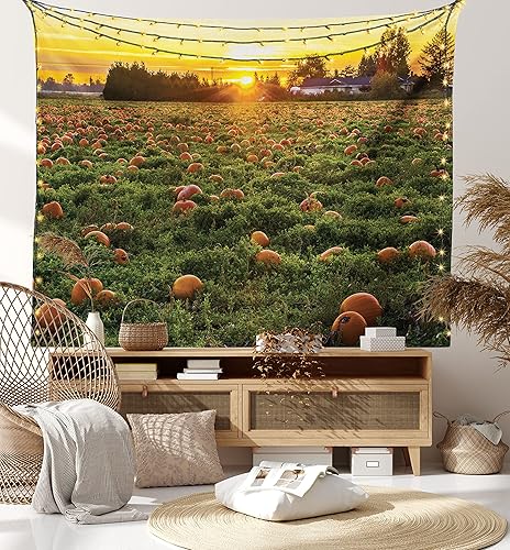 Miniatura 8 de Ambesonne Tapiz de calabaza de otoño, tamaño Queen, foto temática de agricultura de otoño, parche de frutas de temporada al atardecer, colcha