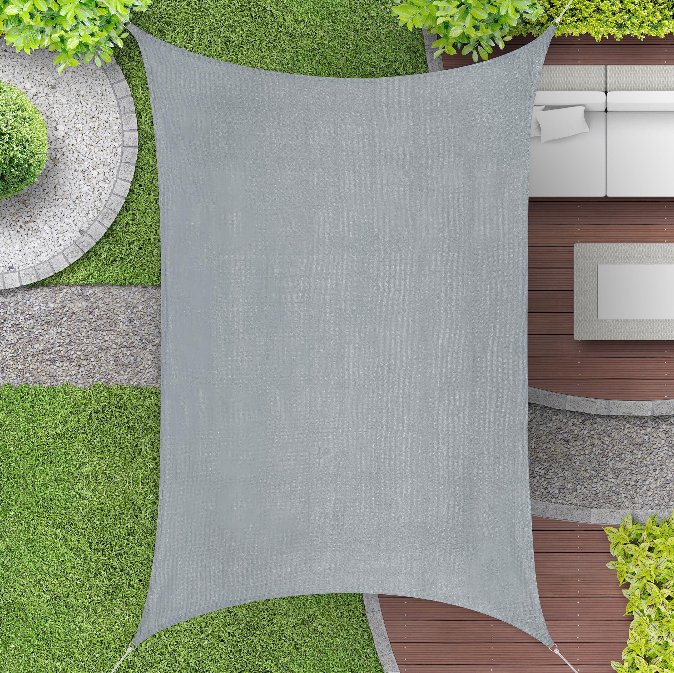 Relaxdays Toldo de Vela Rectangular, 3 x 4 m, Tejido HDPE, Resistente Rayos UV, Cóncavo, Cuerdas Tensoras, Gris Claro