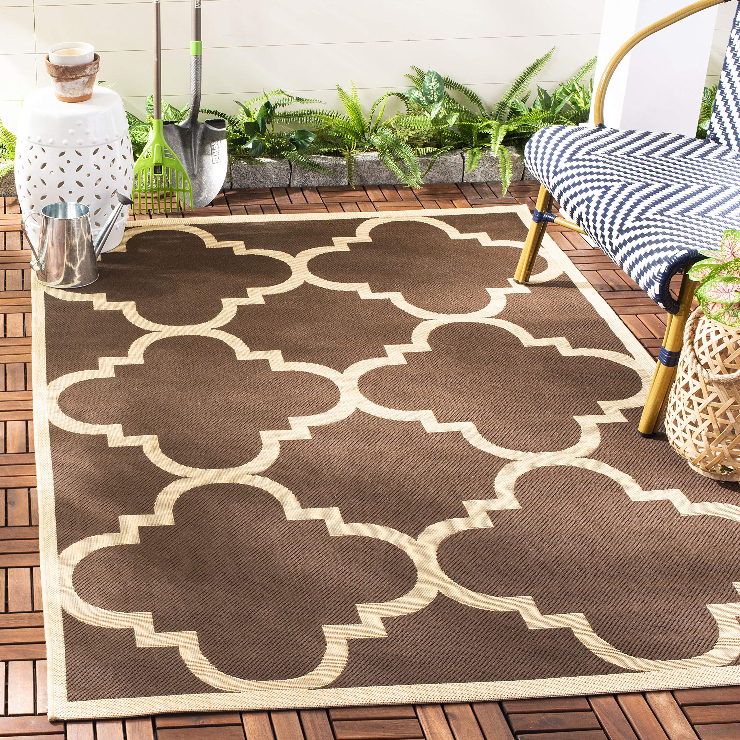 SAFAVIEH Washable Rug Outdoor Courtyard Collection - 4' Square, Dark Brown, Non-Shedding & Easy Cleaning, Ideal for Patio, Backyard, Mudroom (CY6243-