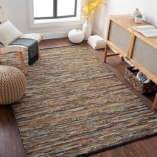 Hauteloom Alfombra para sala de estar rápida, dormitorio, piel y piel, color marrón, gris, 8 x 10 pies