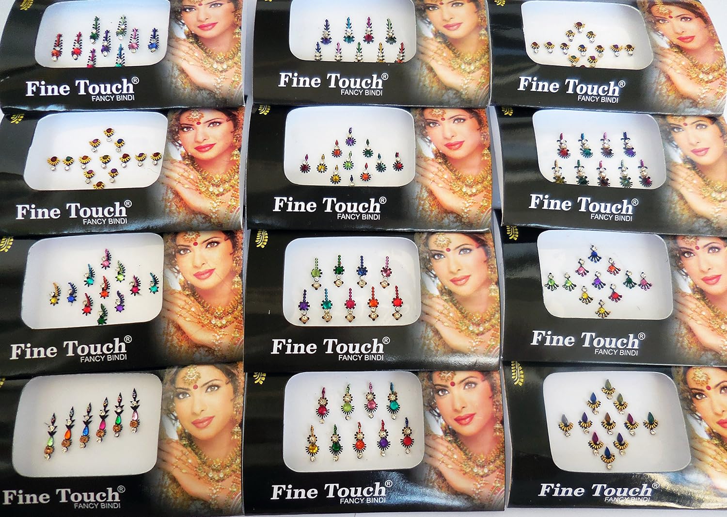 6 Packs- 42 Mix n Match face Jewels All Size/Multicolored/Long n Small Forehead Tika