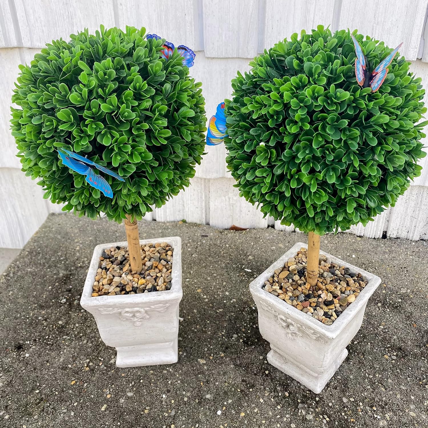 NextNesT Set of 2 Outdoor Topiary Boxwood w Butterflies