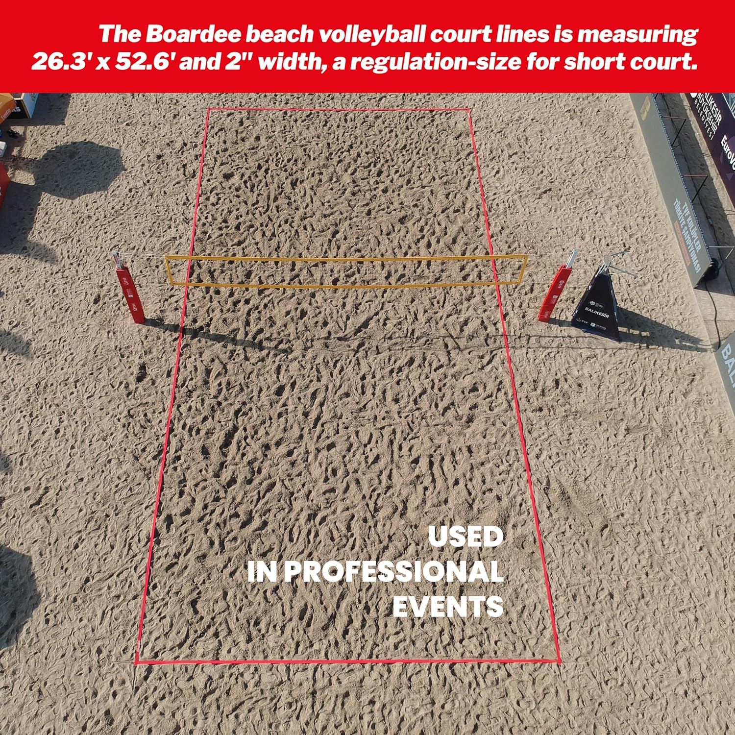 Beach Volleyball Court Lines by Boardee, Adjustable & Portable for Sand & Grass - Free Bag and Tape Measure 2 in x (26.3'x52.6') Hook & Loop Lines Durable Official Weather Resistant