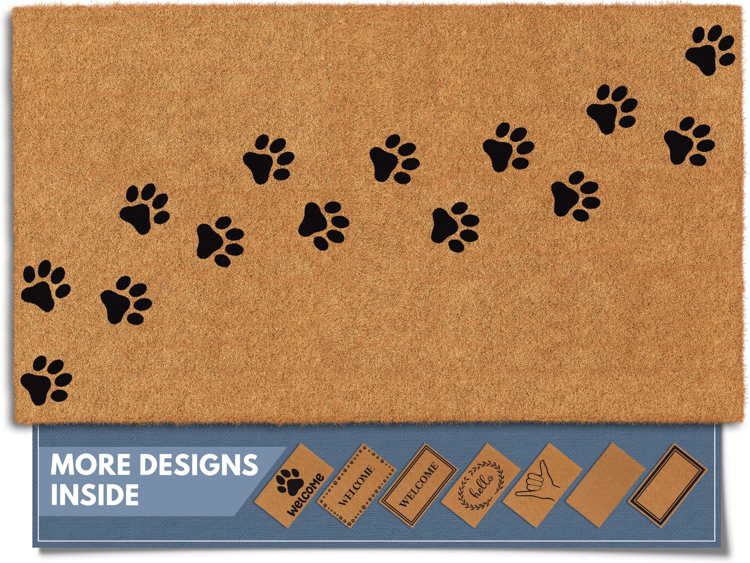 Barnyard Designs Natural Coco Coir Heavy Duty Backing Doormat - Large Cute Non-Slip Front Door Welcome Mat for Outside Entrance or Porch Entry, Brown (17x30, Paws)