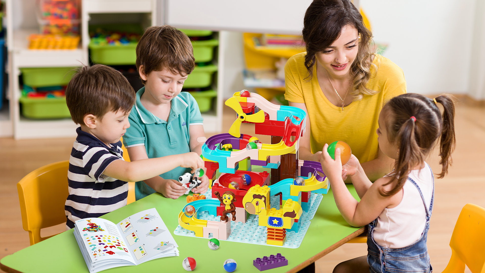 Circuit De Billes 88 Pièces Avec Figurines Animaux Et Lanceur – Jeu De Construction STEM Pour Enfants 3-6 Ans