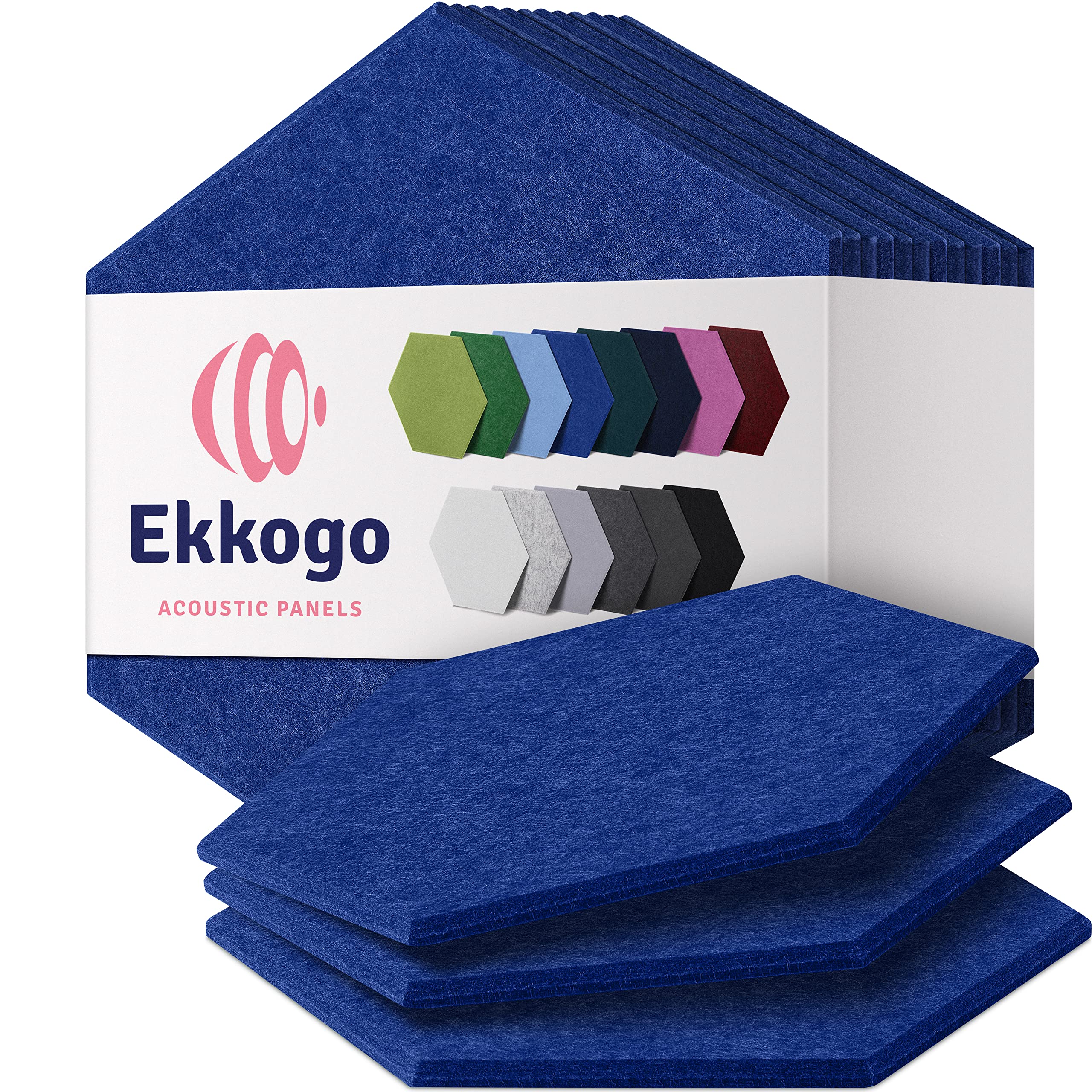 EkkogoAcoustic Panels 12-Pack Soundproof Wall Panels 12''X10''X0.4'' Sound Panels High Density Sound Dampening Panels - [Admiral Blue Hexagon]