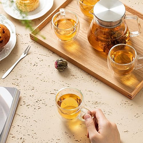 Miniatura 4 de CNGLASS One-Touch Glass Teapot,20oz(600ml) Glass Tea Kettle with Stainless Steel Filter Lid,Stovetop Safe Tea Maker for Loose Leaf Tea