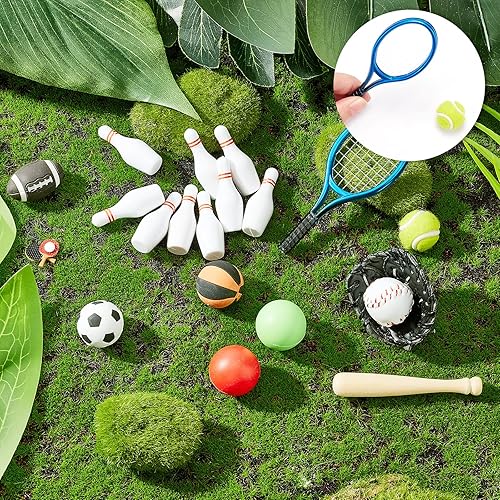 Miniatura 3 de FINGERINSPIRE Juego de 24 piezas de deportes en miniatura, mini béisbol, tenis, fútbol, baloncesto, rugby, bolos, mesa, tenis, bolos, bolos, palos