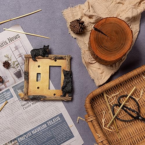 Miniatura 6 de Bear - Cubierta eléctrica para interruptor de placa de interruptor de 2 osos, cubierta combinada de placa de interruptor de pared (combo de palanca