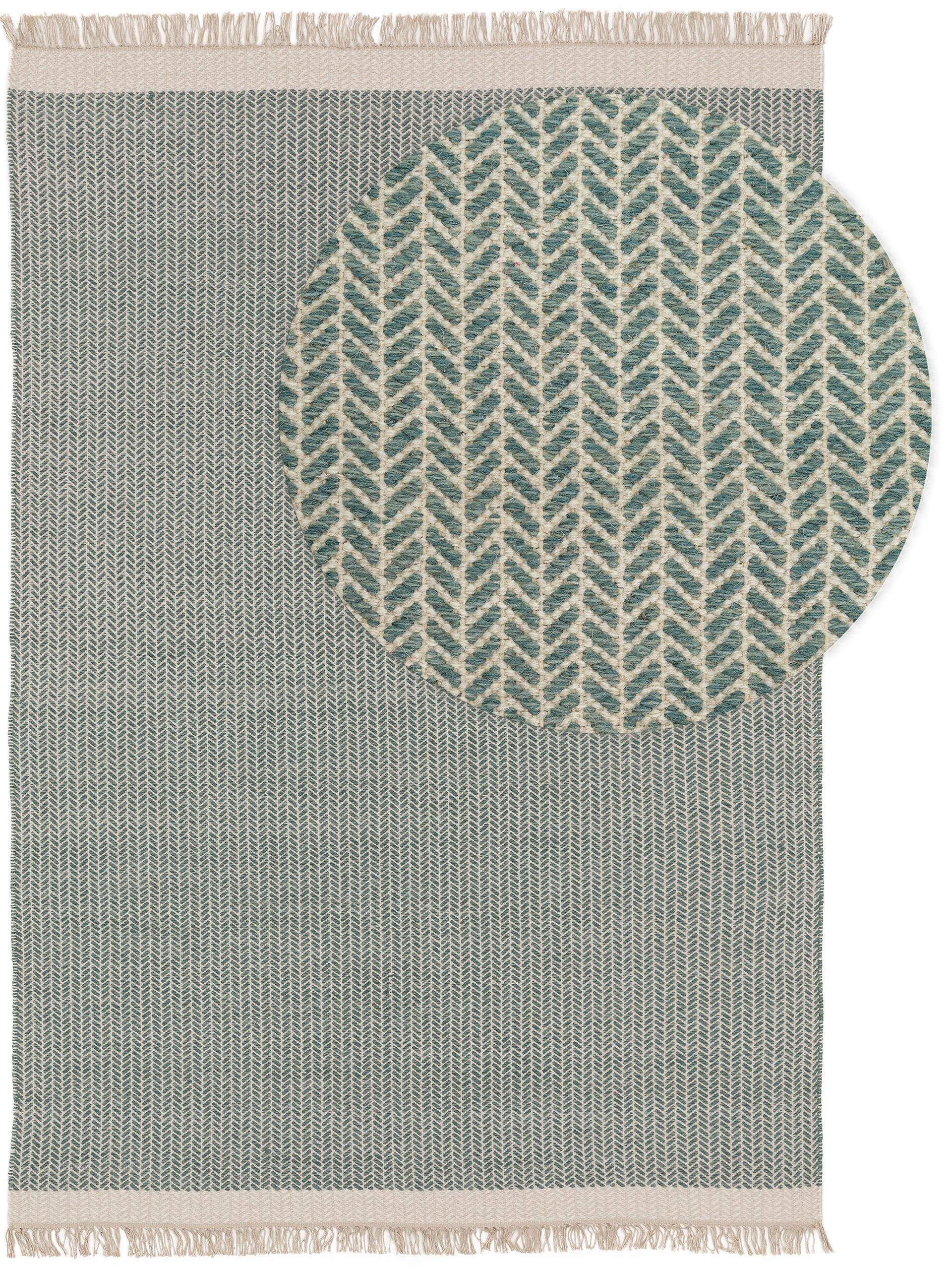 benuta Tapis en laine pure Kim - Menthe 160 x 230 cm - Coton, Laine - Rectangulaire & Style : Ikat, Hygge & Cozy, Minimaliste - Facile d'entretien pour le salon et la chambre à coucher