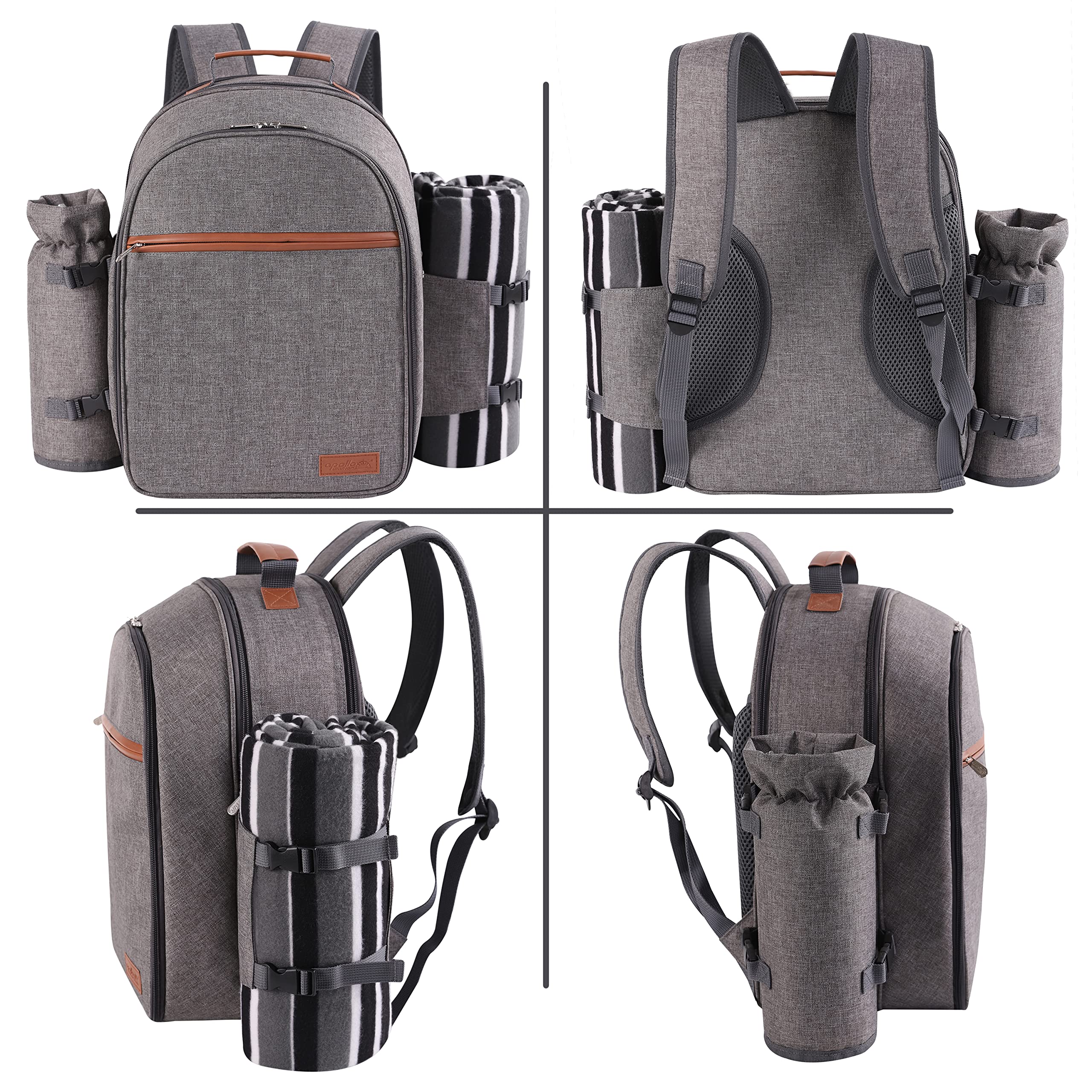 Apollo Walker Set zaino da picnic per 2 persone con scomparto refrigerante, portabottiglia/vino staccabile, coperta in pile, piatti e set di posate