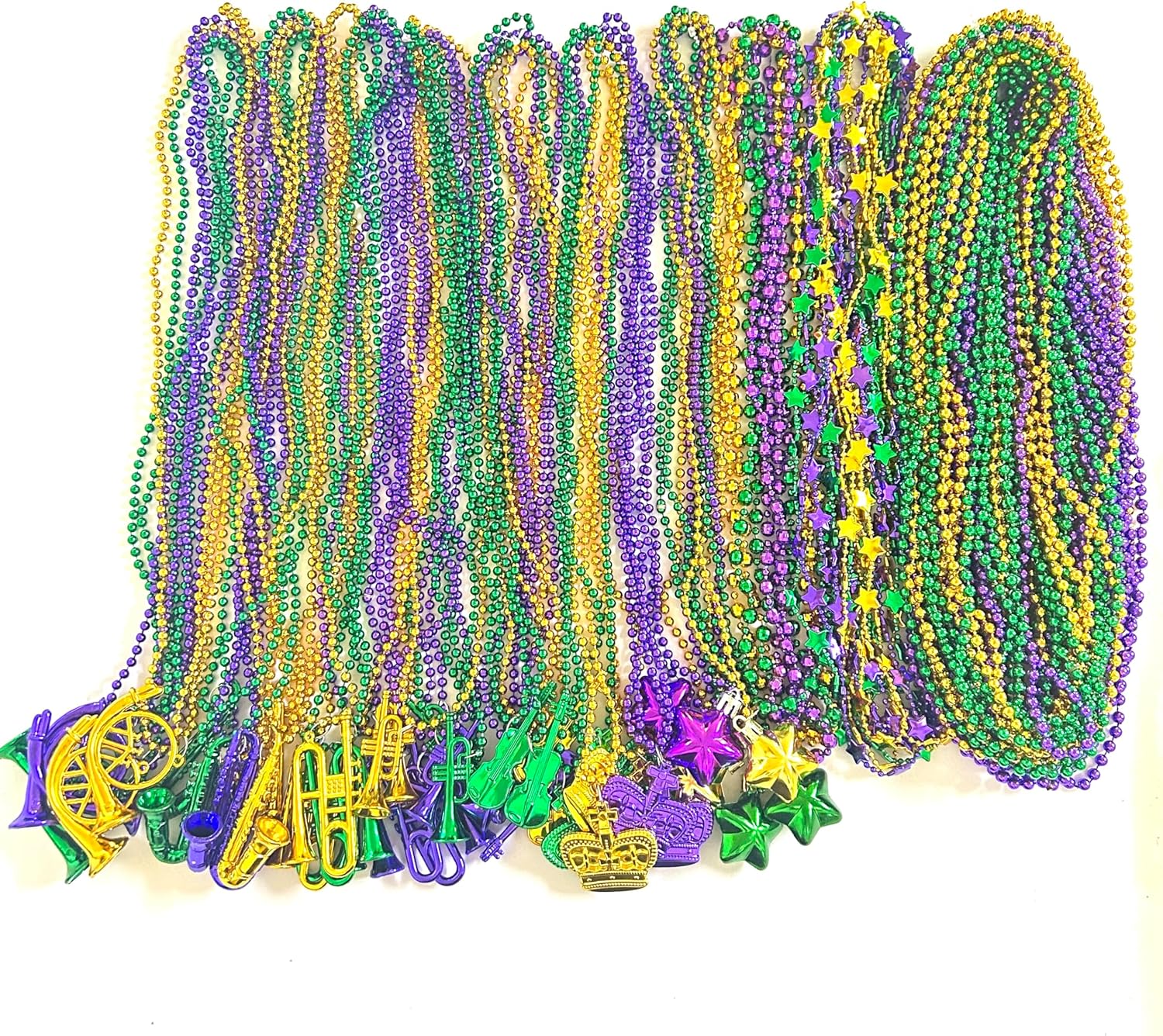 96 Pcs With 10 Styles Mardi Gras Beads Necklaces Gold Purple Green Parade Party Throw Beads Mardi Gras Party Parade Decorations
