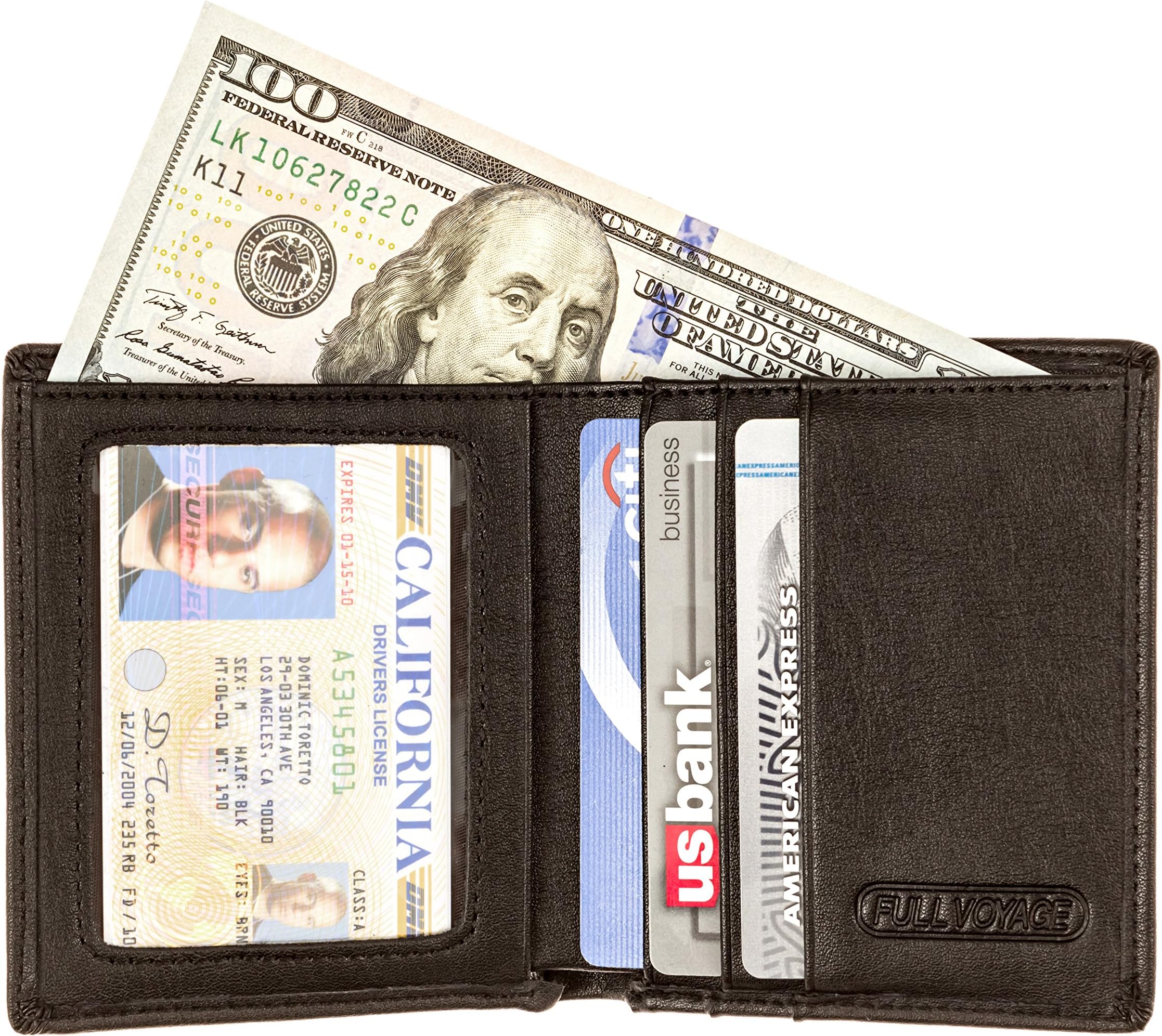 Slim RFID Blocking Front Pocket Wallet FV05 with Interior ID Window - Card Holder with 6 Slots Plus Compartment for Bills - Protects Credit Cards Bank Cards IDs from High Tech Identity Thieves