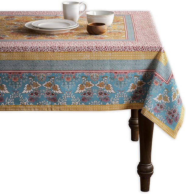 Maison d' Hermine Tablecloth 100% Cotton Table Cover Decorative Washable Square Easter Tablecloths for Kitchen, Dining, Buffet Parties & Camping, Marquise - Spring/Summer (140cm x 180cm)