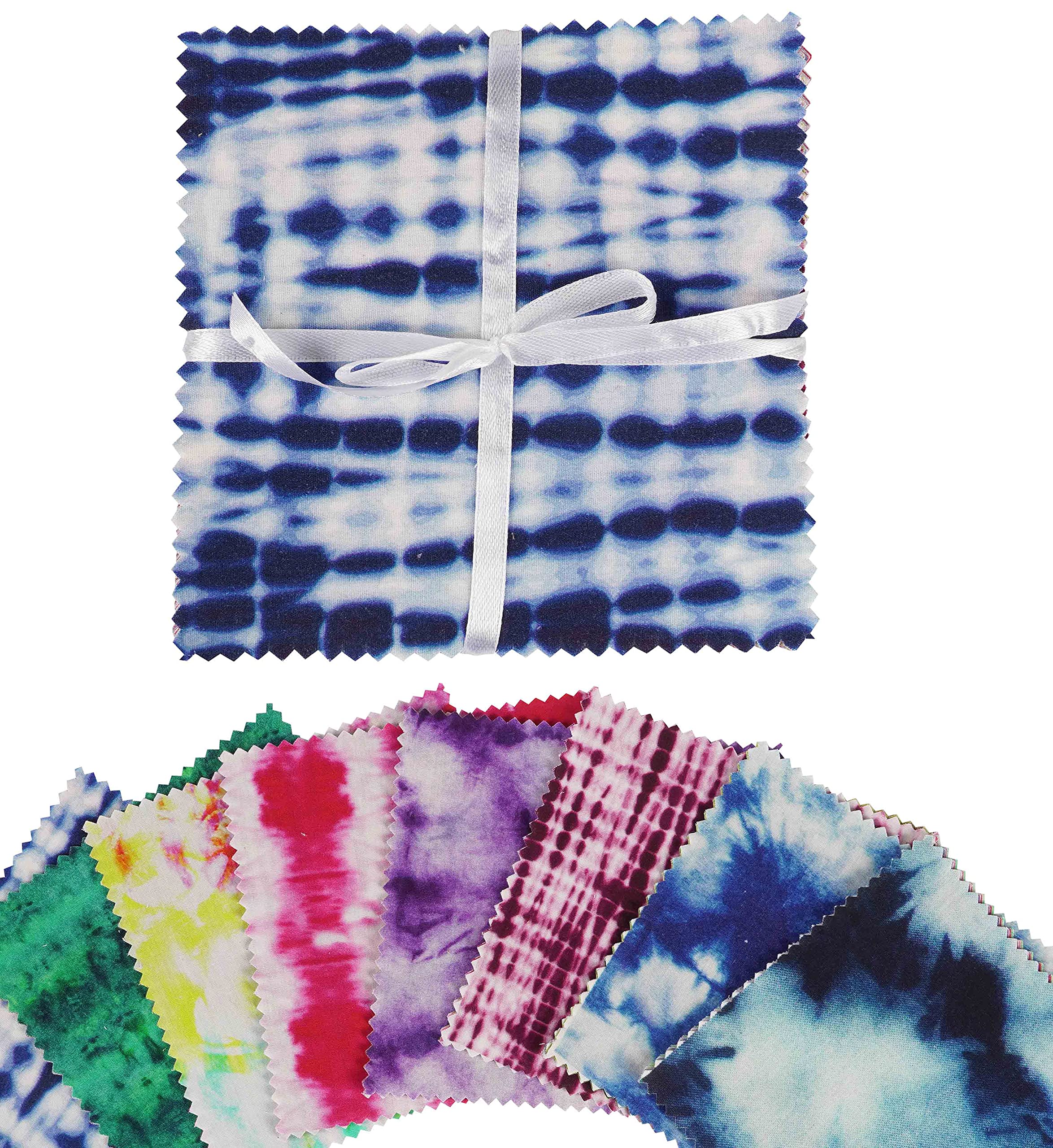Soimoi Tie Dye Print Precut 5-inch Cotton Fabric Quilting Squares Charm Pack DIY Patchwork Sewing Craft- Blue