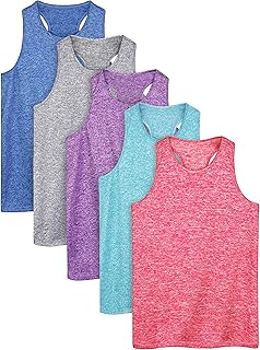 Poroka 5-Pack Girls' Dry Fit Racerback Tank Tops for Dance and Athletic Performance
