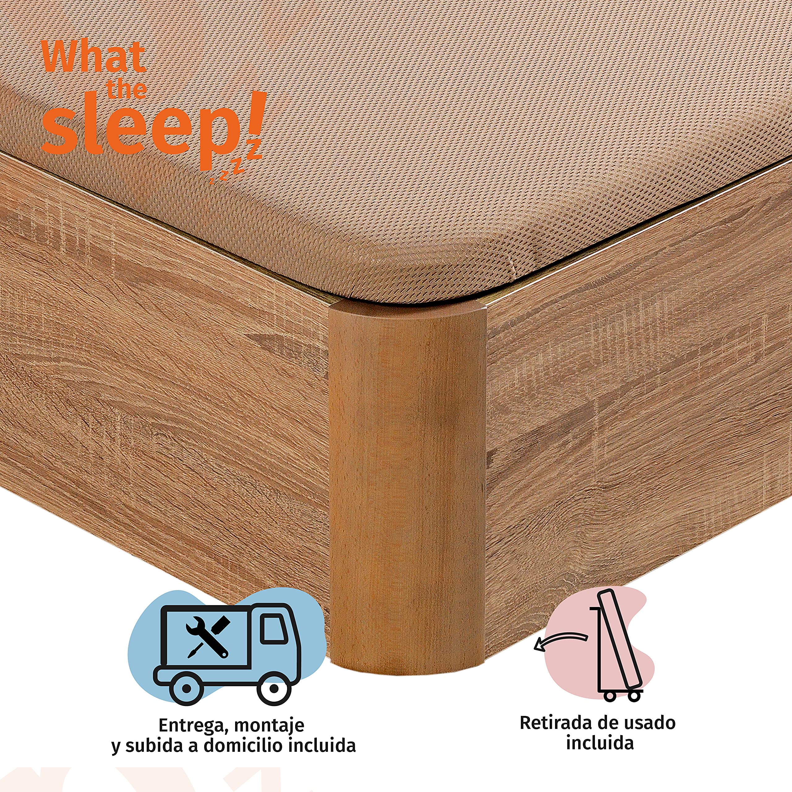 What The Sleep | Canapé Abatible de Madera Gran Capacidad | 135x190 | Montaje y Retirada Usado Incluido | Natural | 32 cm | Apto Todos Colchones | Esquinas Delanteras Redondeadas | Storage Bed