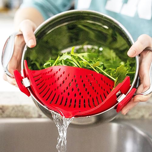 Miniatura 4 de Colador de pasta de silicona con clip, ajuste universal para todas las ollas y tazones, escurridor a presión para pasta, carne, verduras, frutas,