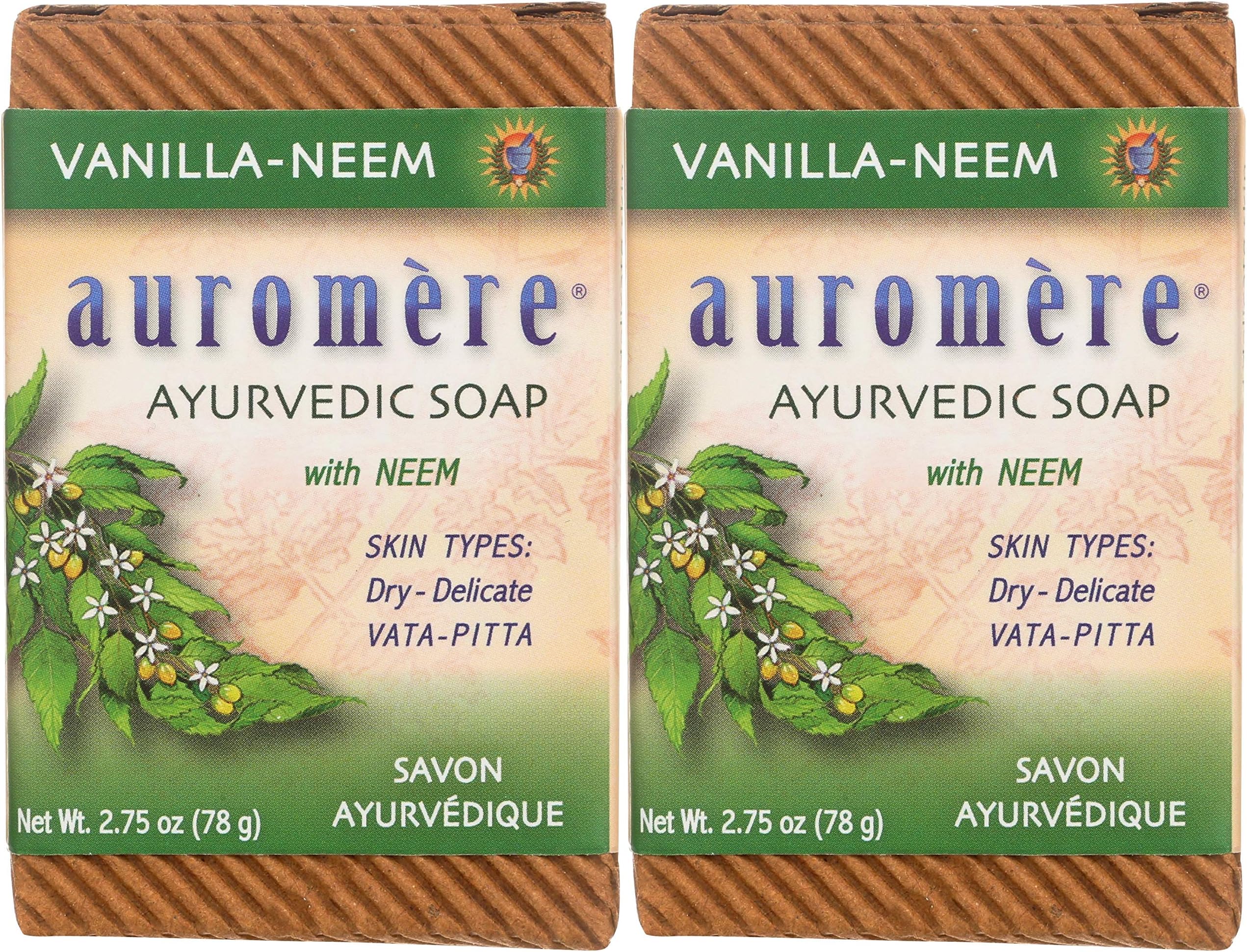 Ayurvedic Bar Soap, Vanilla Neem - Eco Friendly, Handmade, Vegan, Cruelty Free, Natural, Non GMO (2.75 oz), 2 pack