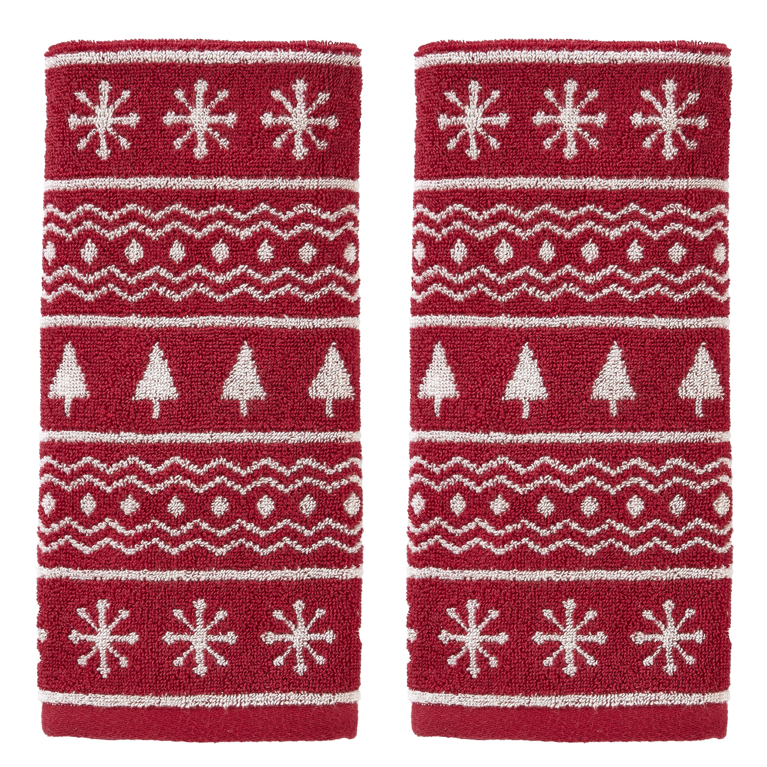 SKL Home Winter Christmas Fair Isle Hand Towel 2pc Set for Bath Kitchen Bar Gift Red