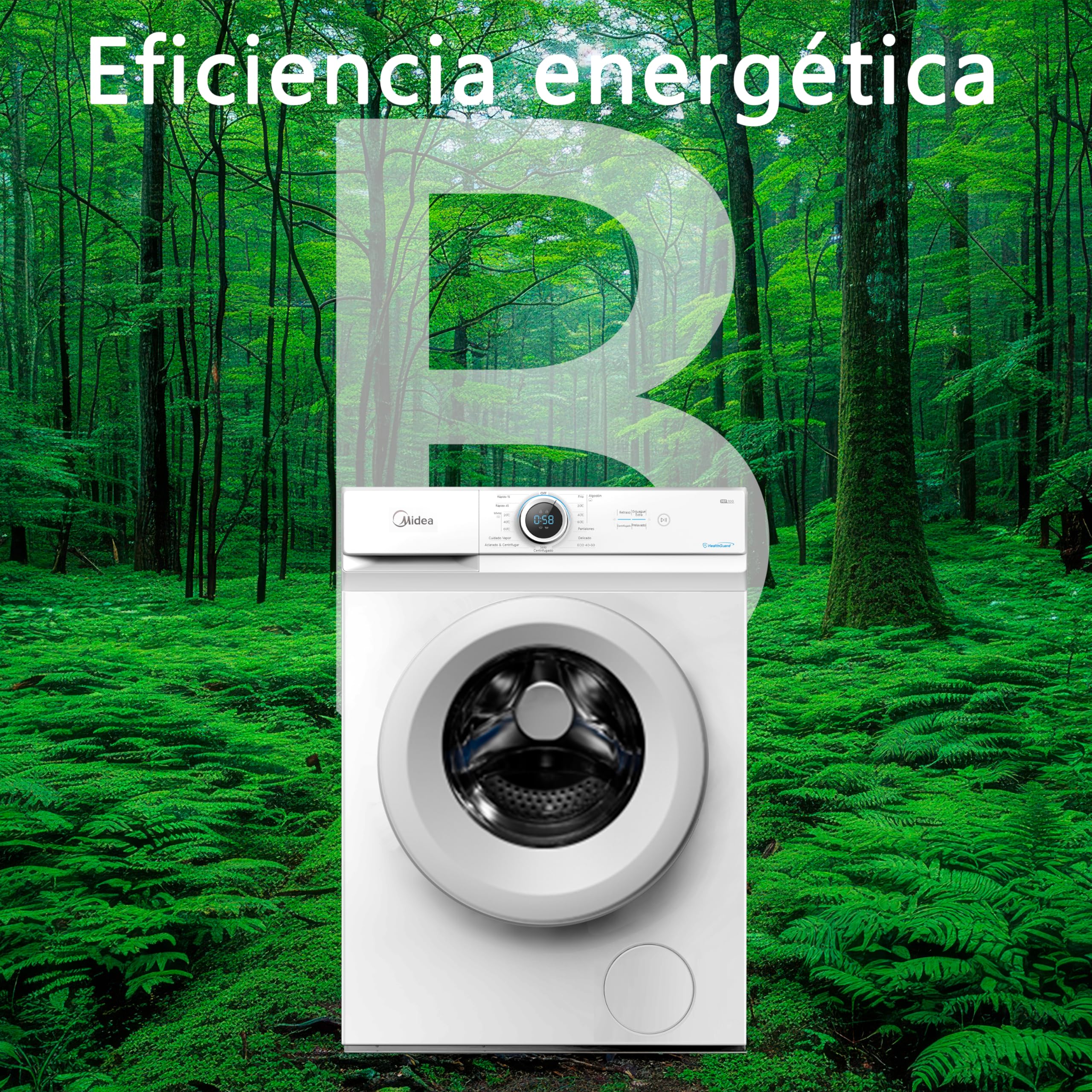Midea Lavadora Carga Frontal 8kg de 1400 rpm y panel digital - Lavadoras con 15 Programas + Diseño Superior Ultra Slim - Maquina de Lavado de Libre Instalación - Función de Vapor y Modo Eco