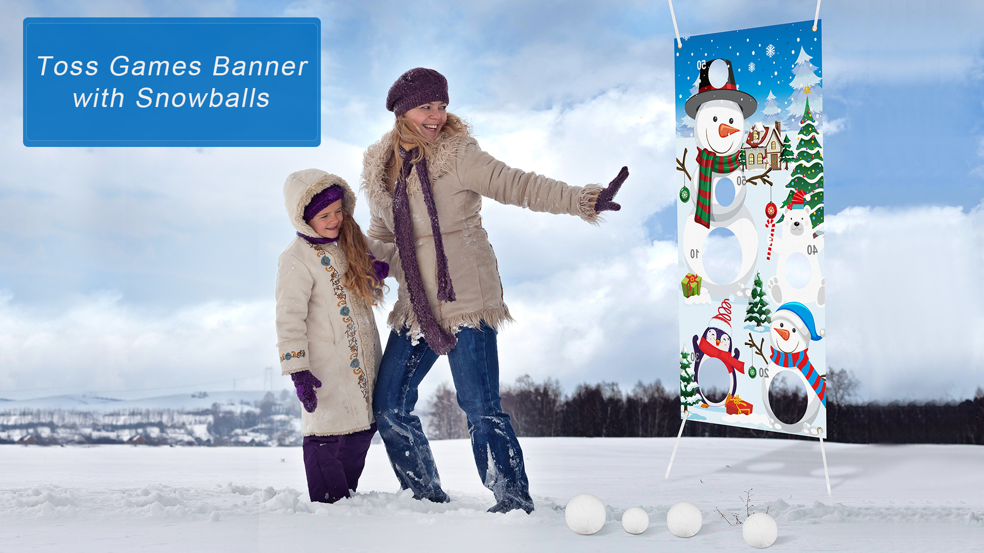 Jeu De Lancer De Sacs De Sable De Noël - Bannière Suspendue 130x70 Cm, Thème Festif - Pour Fêtes En Famille, Intérieur/extérieur