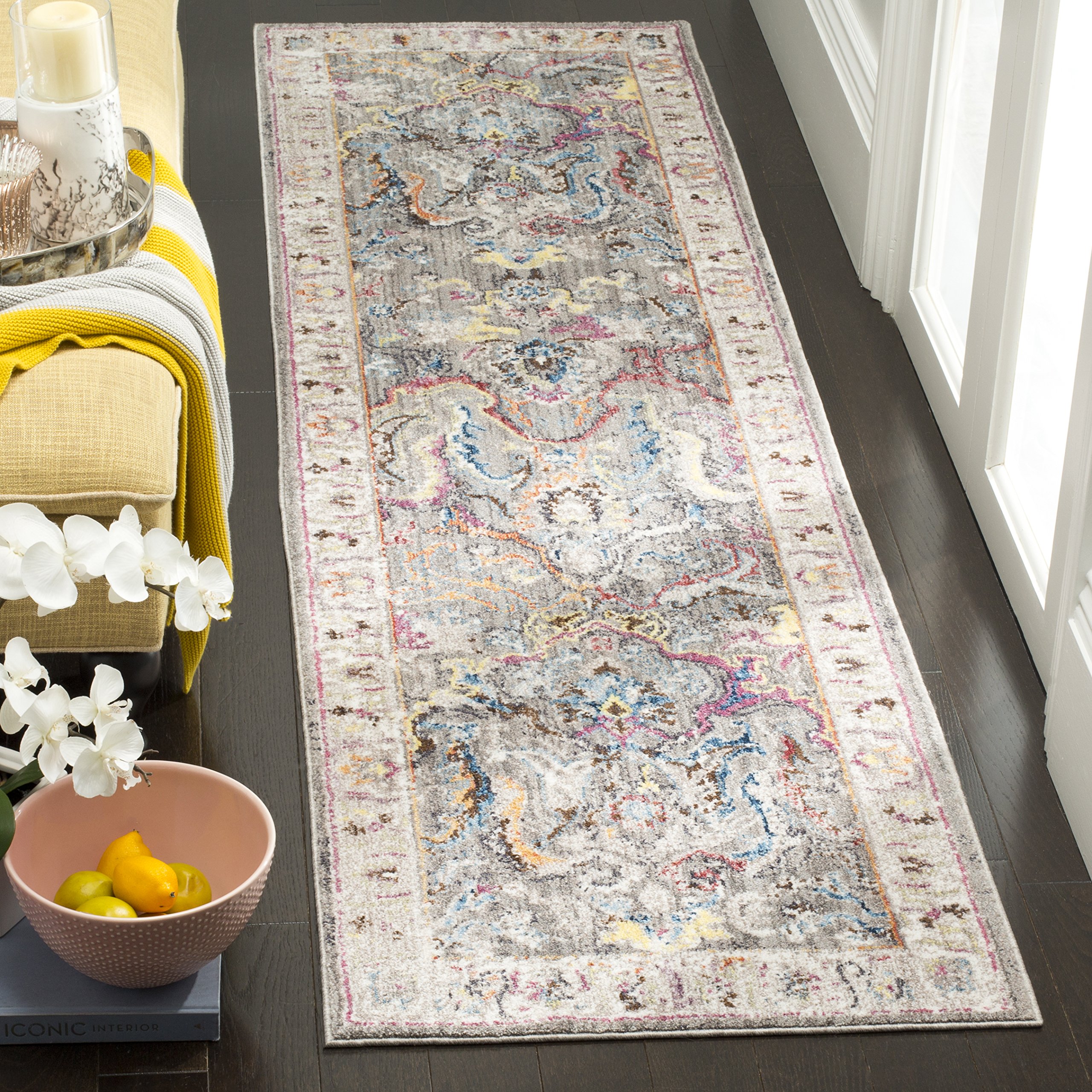 Safavieh Trendy New Transitional Indoor Woven Runner Area Rug, Bristol Collection, BTL357, in Grey / Ivory - Image 2