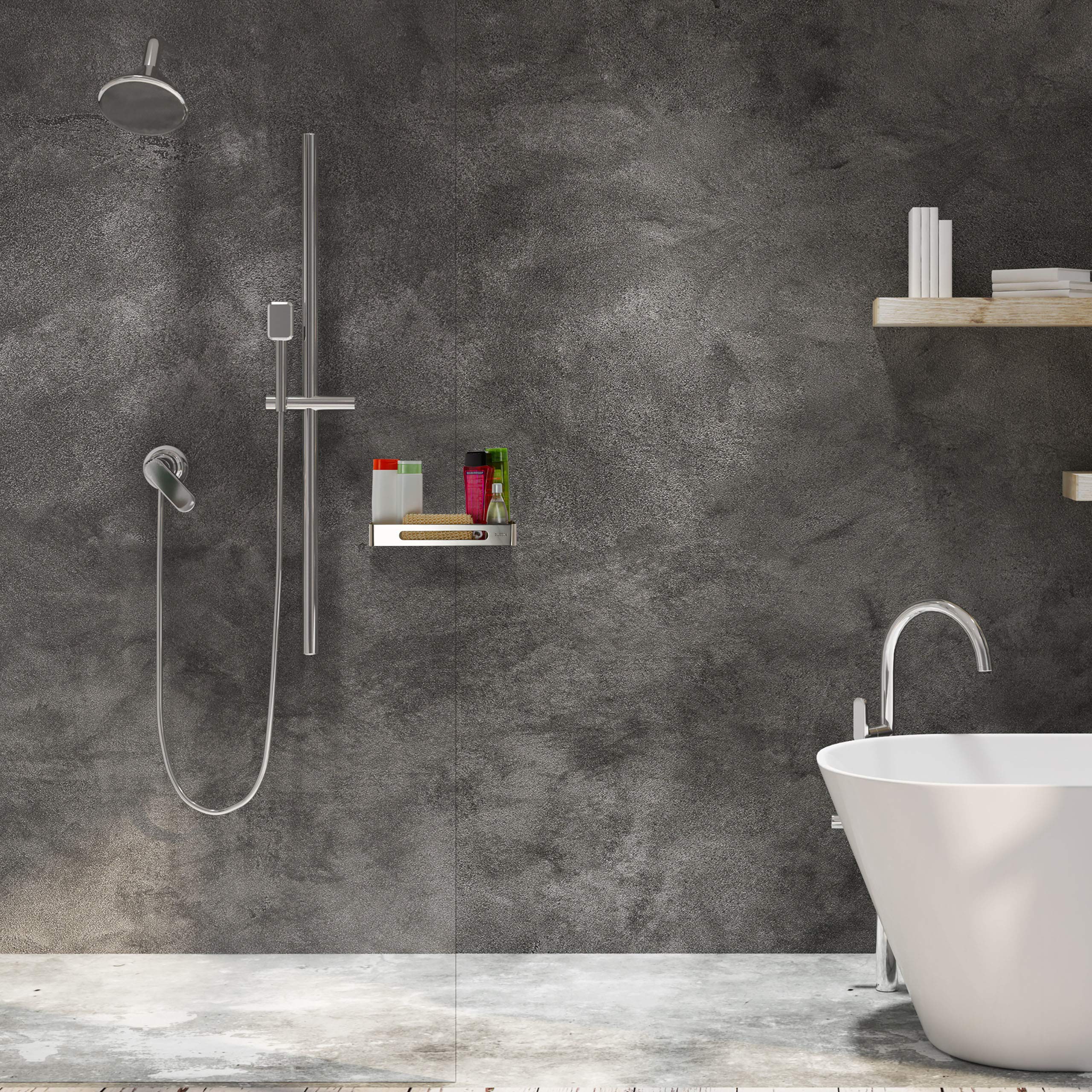 Relaxdays Estante Ducha, Acero Inoxidable Brillante, para Champú y Gel, 4,5 x 31 x 12 cm, Balda Baño Colgante, Plateado