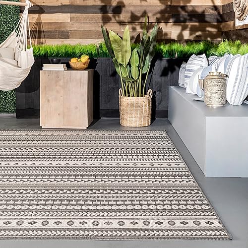 Miniatura 9 de nuLOOM Aztec - Alfombra para interiores y exteriores, cuadrada, 8 pies, color gris teófilo