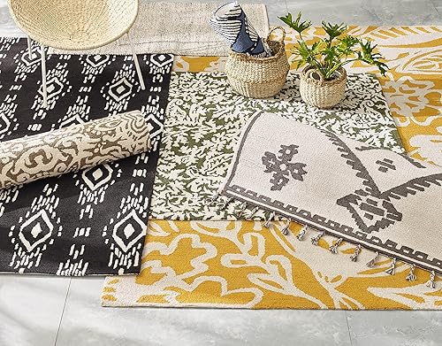 Miniatura 7 de Fab Habitat Alfombra interior o exterior I Entryway, Living Comedor I Gancho a mano, resistente a las manchas, suave I Glamis - Amarillo mostaza, 3