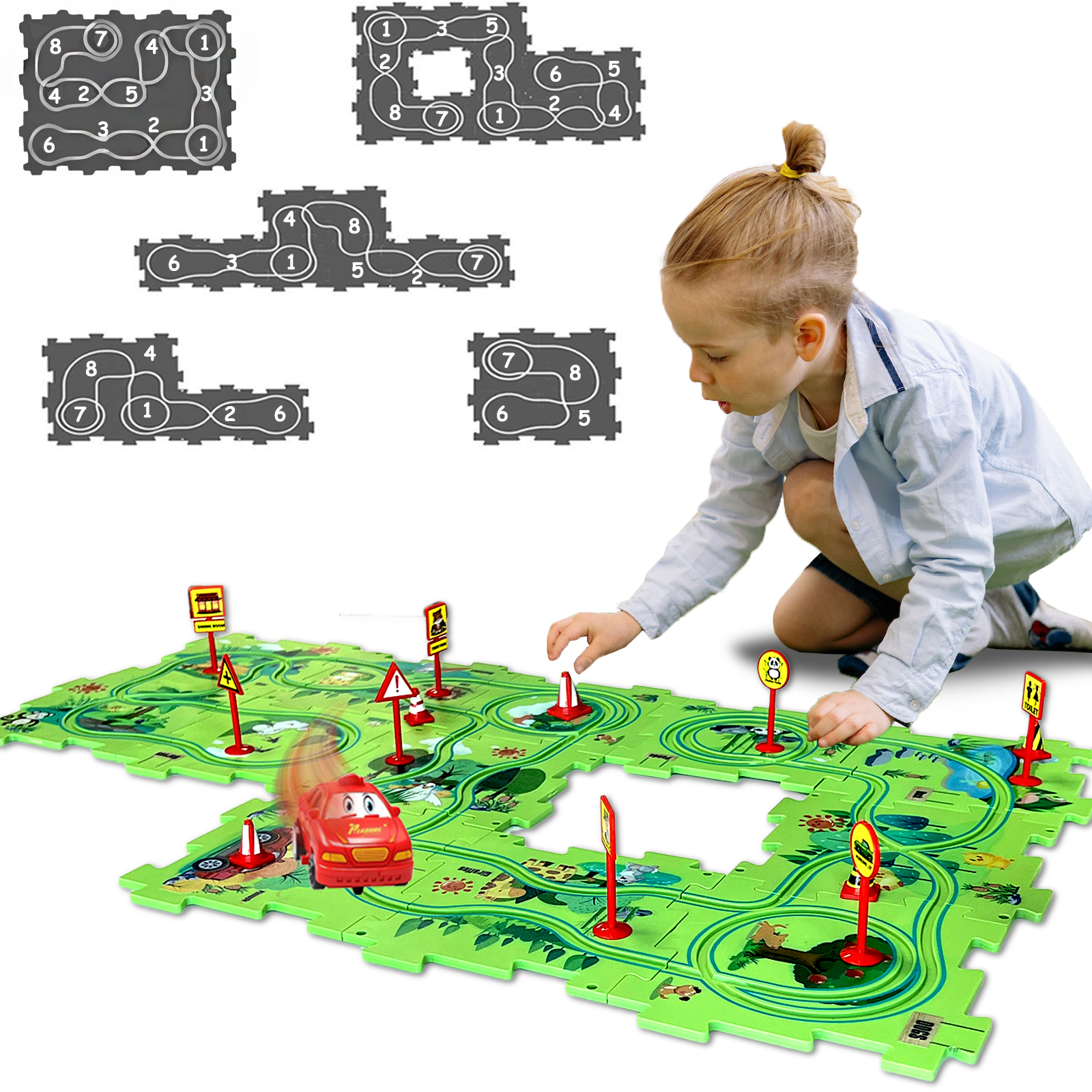 Amazon.com: Ubegger Puzzle Racer Kids Car Track Set Puzzle Racer