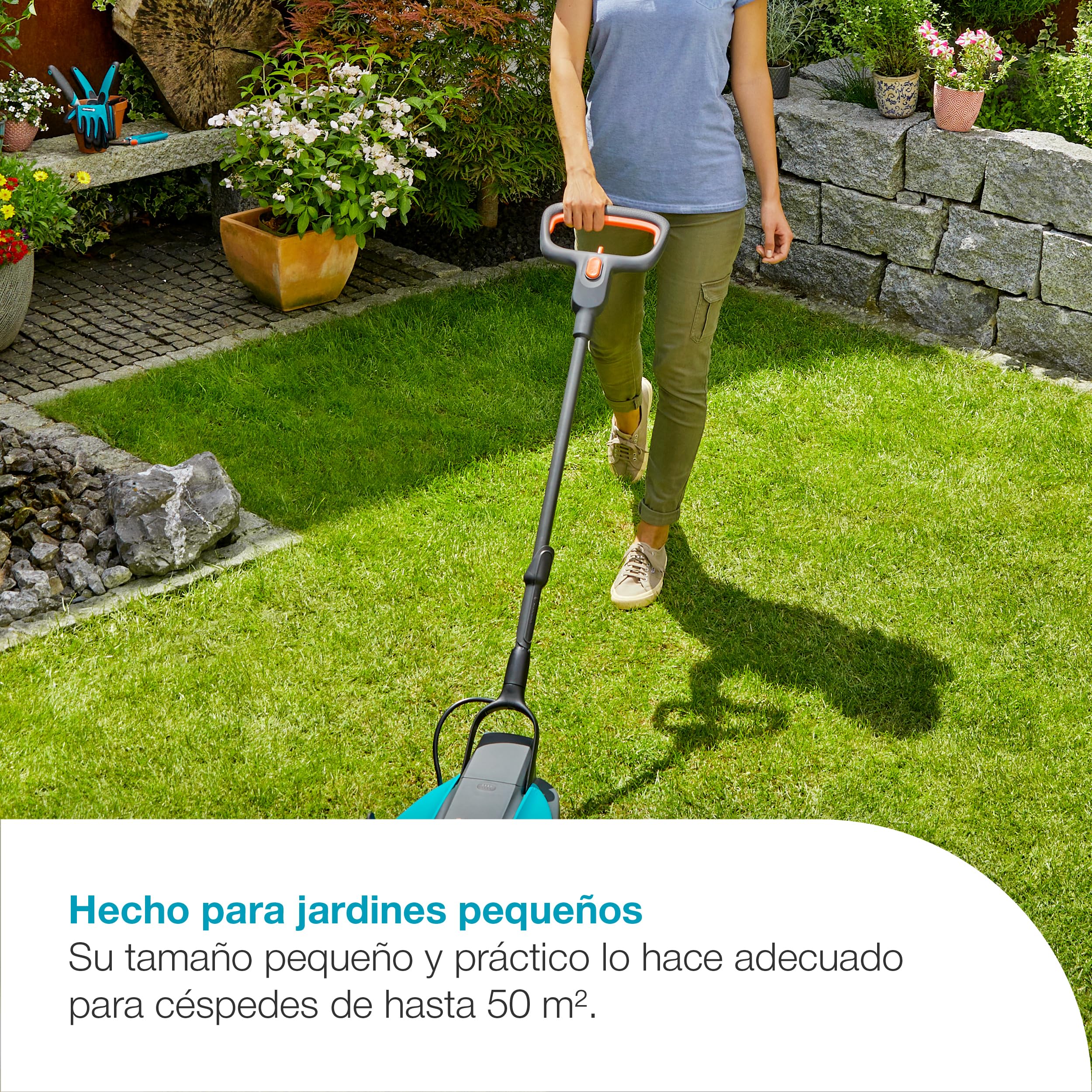 Gardena Set listo para usar cortacésped a Batería 22/18V P4A: Pequeño, Ligero, Cuchilla de mulching, Céspedes de hasta 50 m², Sin cable (14620-20)