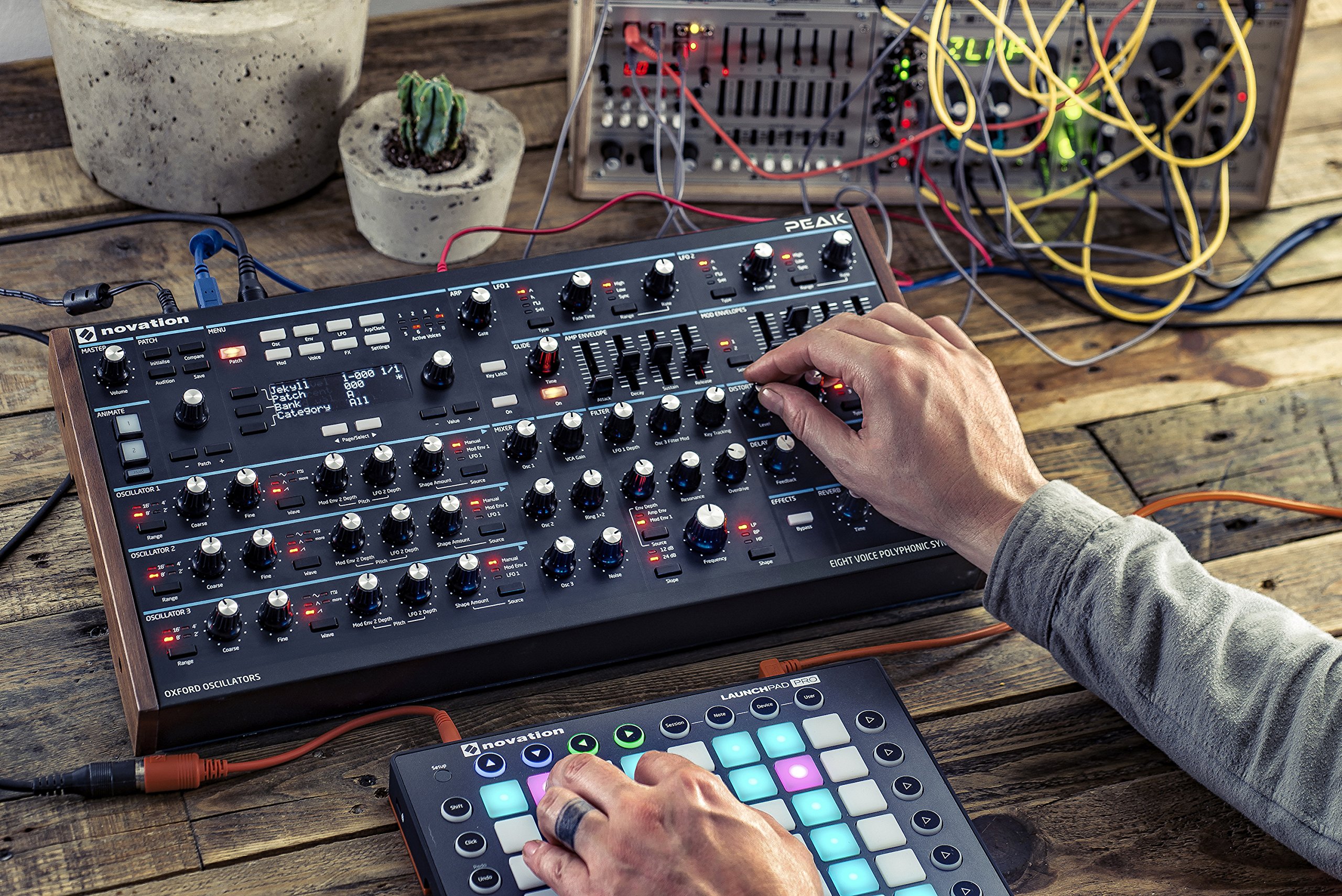 Novation Peak Synthétiseur polyphonique de 8 voix au format desktop, avec 2 LFO par voix, une matrice de modulation de 16 slots, 3 points de distorsion analogique et des effets numériques