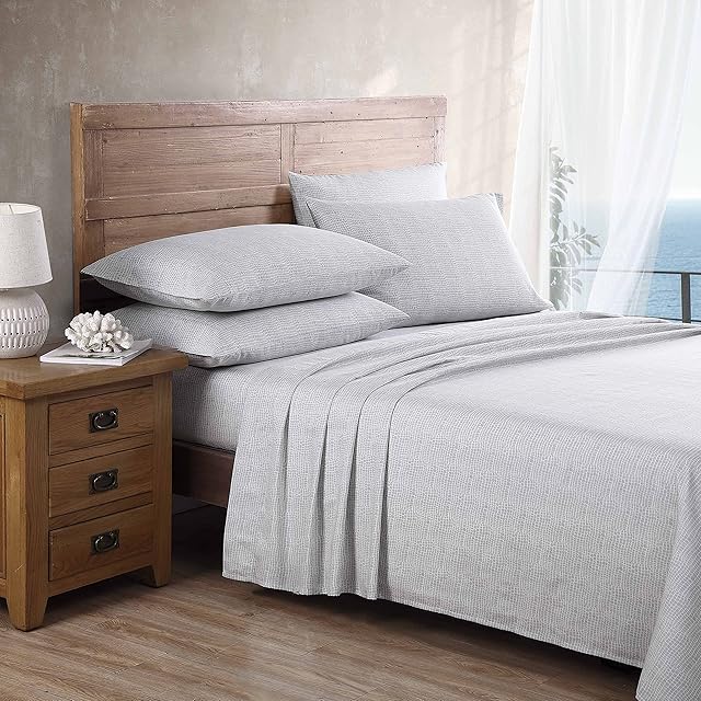 Tommy Bahama- Queen Sheet Set, 6-Piece Set, Luxurious Sateen Cotton-Rich Bedding Set, Tropical Home Décor with Bonus Pillowcases (Lago Croco Tile Grey, Queen)