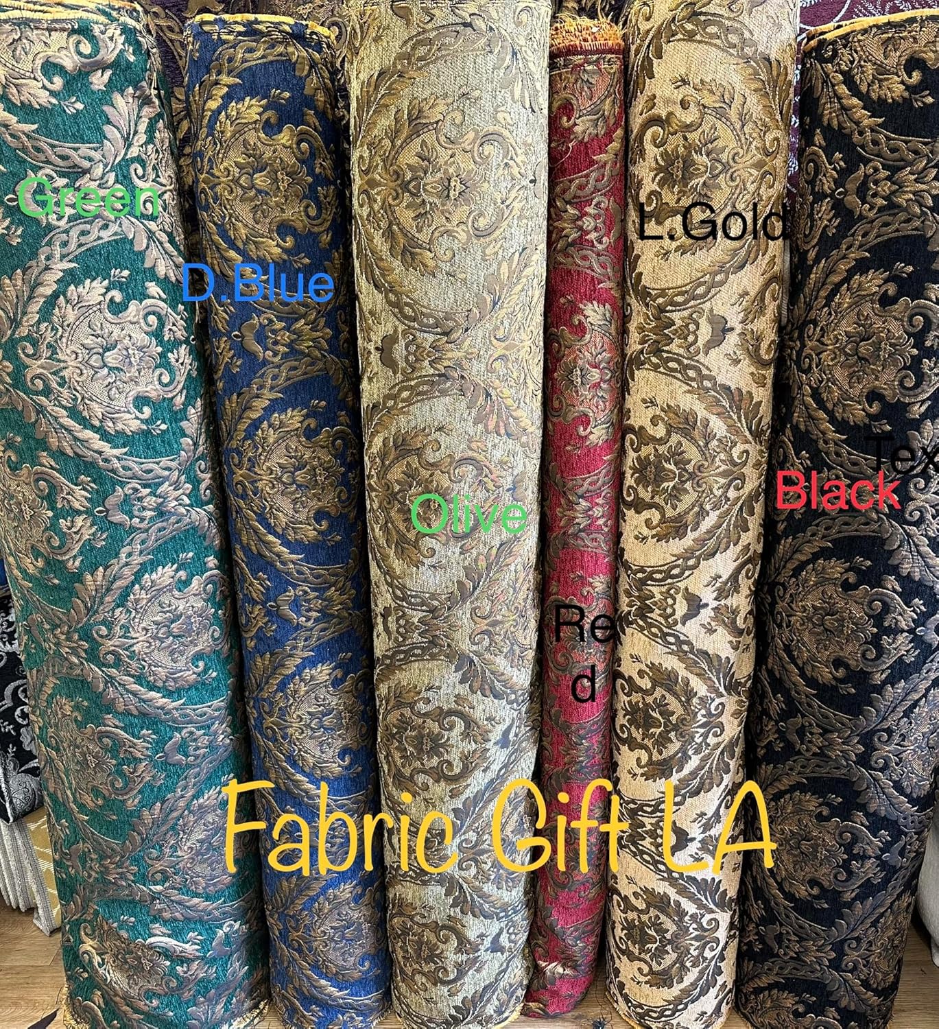 Damask Tapestry Chenille Fabric - Upholstery Fabric, L.Gold - 60" Width - Sold BTY