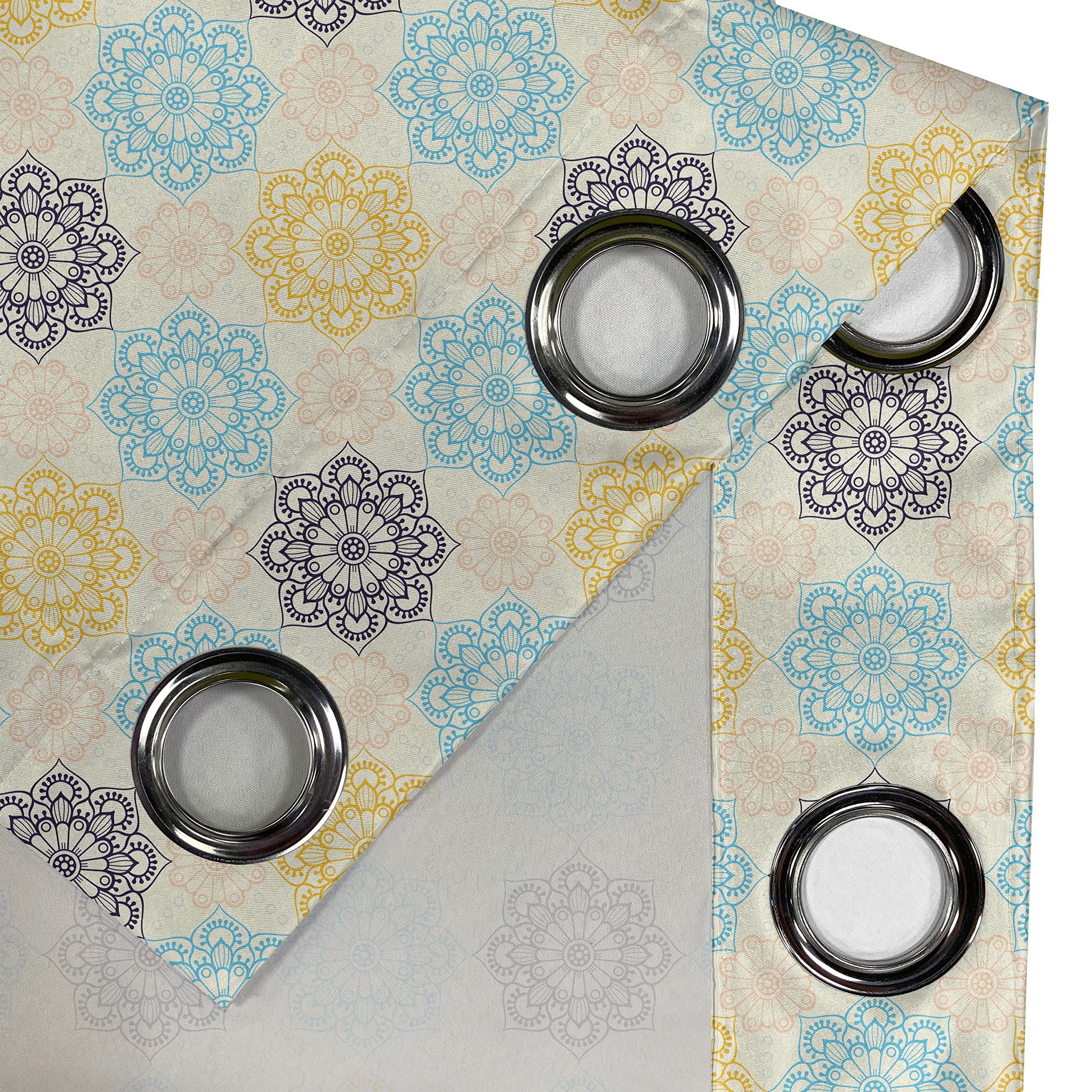 ABAKUHAUS Tenda rustica marocchina, Circular Oriental, tenda con passanti e ganci per camera da letto, 280 x 245 cm, color crema e blu cielo scuro