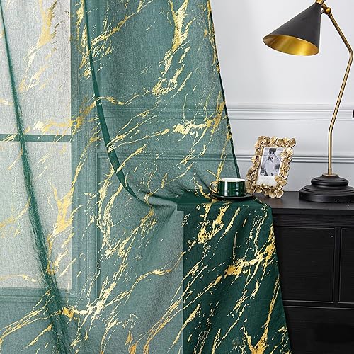 Miniatura 6 de Lavyhuno Cortinas traslúcidas doradas de 96 pulgadas de largo, juego de 2 paneles con bolsillo para barra para decoración de Navidad, decoración de