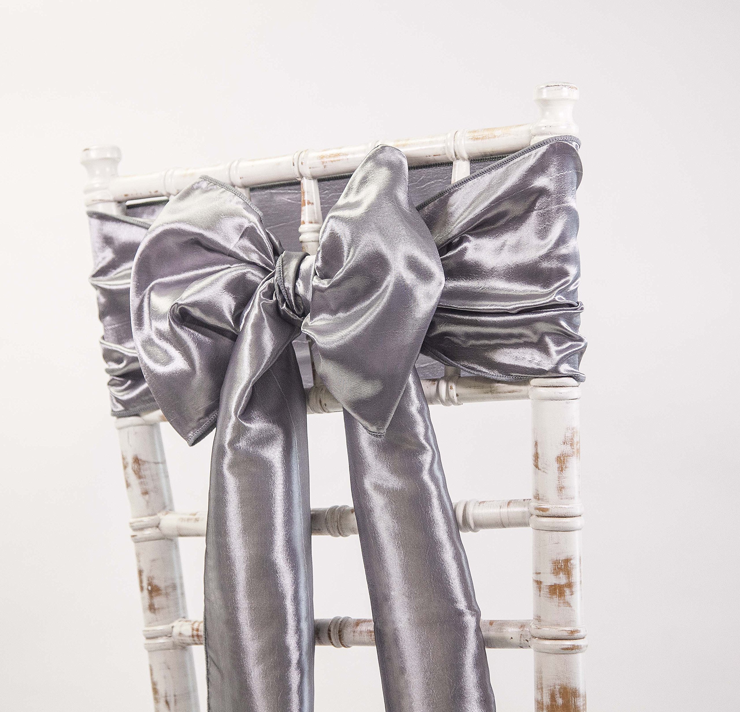 Decor Essentials Taffeta Chair Sashes Covers for Wedding Events Corporate Chair Dressing (Platinum)