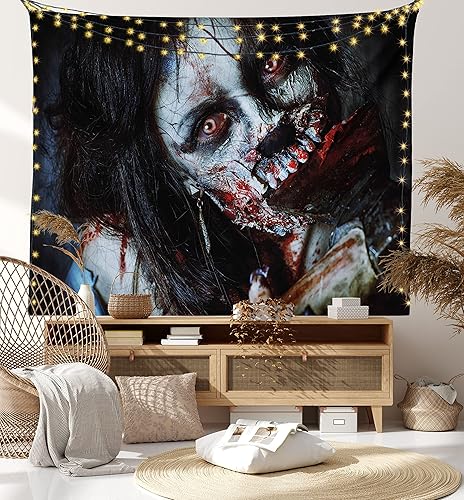 Miniatura 8 de Ambesonne Tapiz de zombi, mujer muerta aterradora con una herramienta sangrienta, fantasía malvada, misterio gótico, imagen de Halloween, para