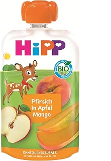 HiPP Organic Squeeze Peach in Apple Mango - Rosi Deer (8 x 100 g), from 1 Year, 100% Fruit Puree, No Added Sugar, Vegan, Best Organic Quality
