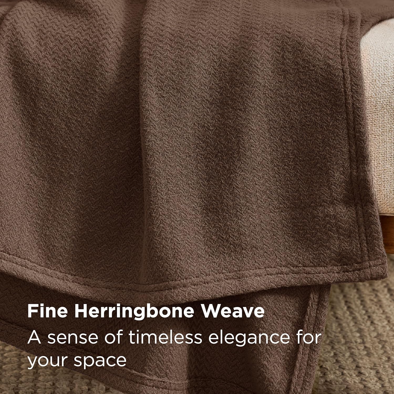 Bedsure GentleSoft 100% Cotton Blanket King Size for Bed - Breathable and Lightweight, Soft Cozy Textured Herringbone Woven Blanket for Summer, Brown, 108x90 inches thumbnail