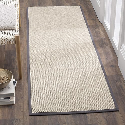 Safavieh Natural Fiber Collection NF143D Border Sisal Runner, 2'6" x 12' , Marble / Dark Grey