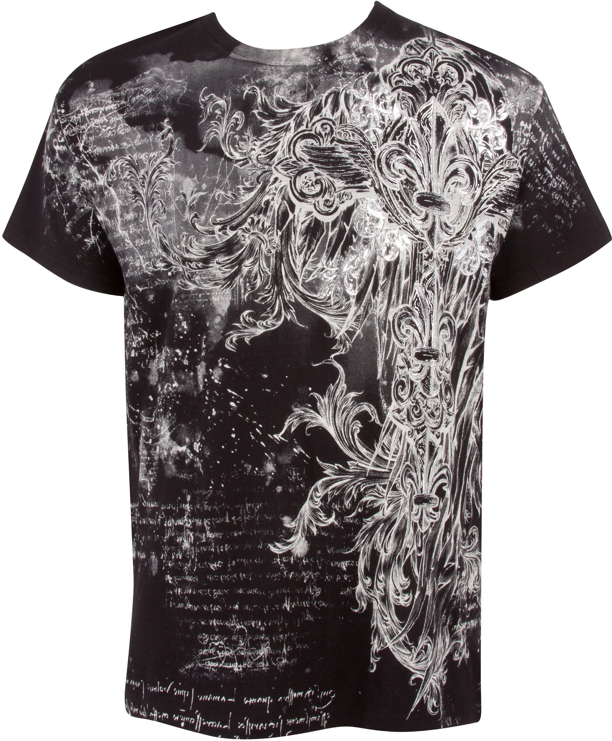 Sakkas Vines & Fleur De Lis T-Shirt aus Baumwolle, Metallic silbern eingefasster Ärmel