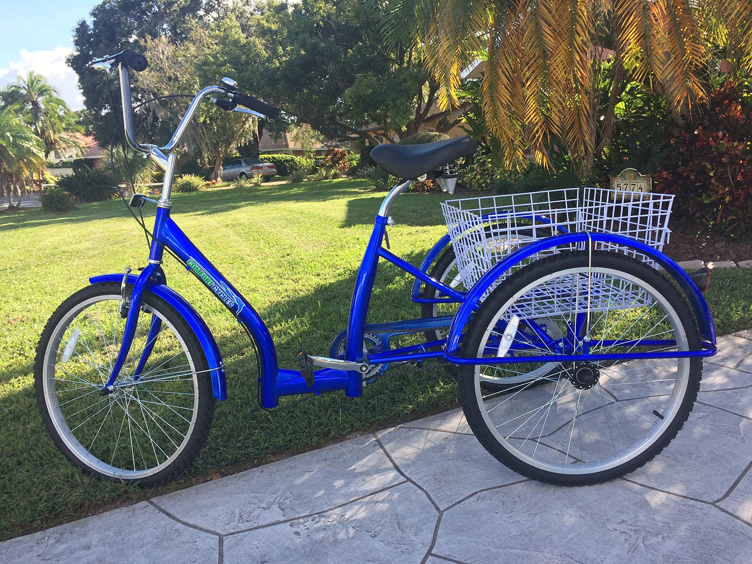 24" Low Step Easy Step Over Adult Tricycle Single Speed Blue Large Basket