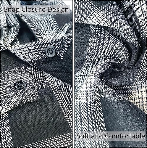 Miniatura 3 de Camisa suave a cuadros casual, camisa de perro occidental, algodón con corbatín, boda y disfraz de Navidad (M, blanco y negro)