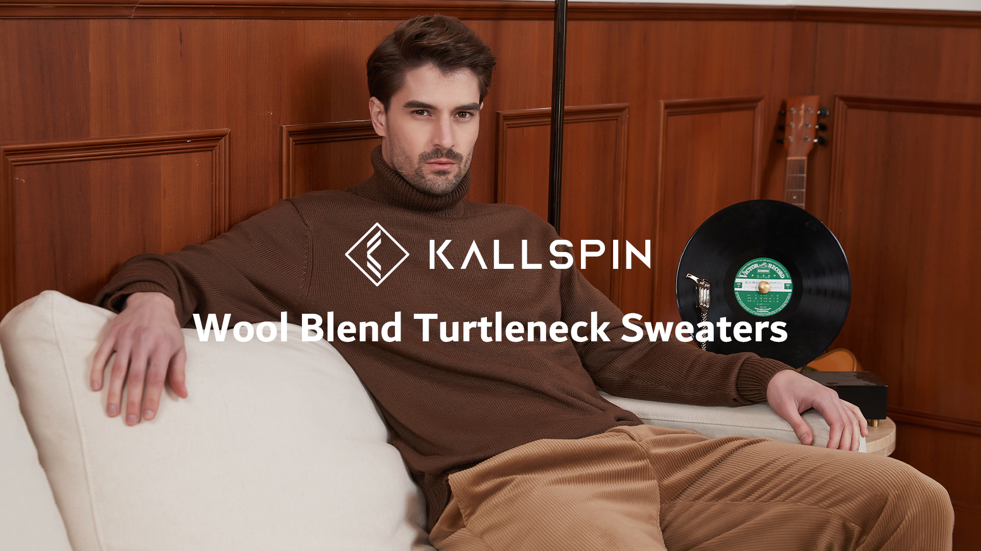 KALLSPIN Men's Wool Blend Relax Fit Turtle Neck Sweater Pullover