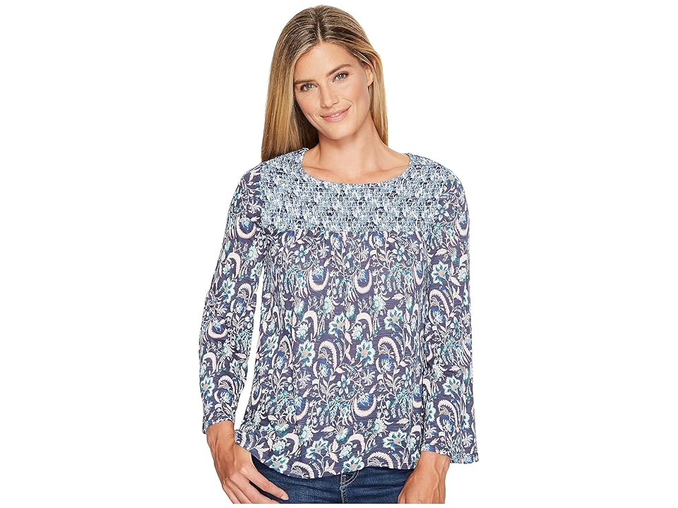

Lucky Brand Mixed Print Smocked Top (Blue Multi) Women's Long Sleeve Pullover