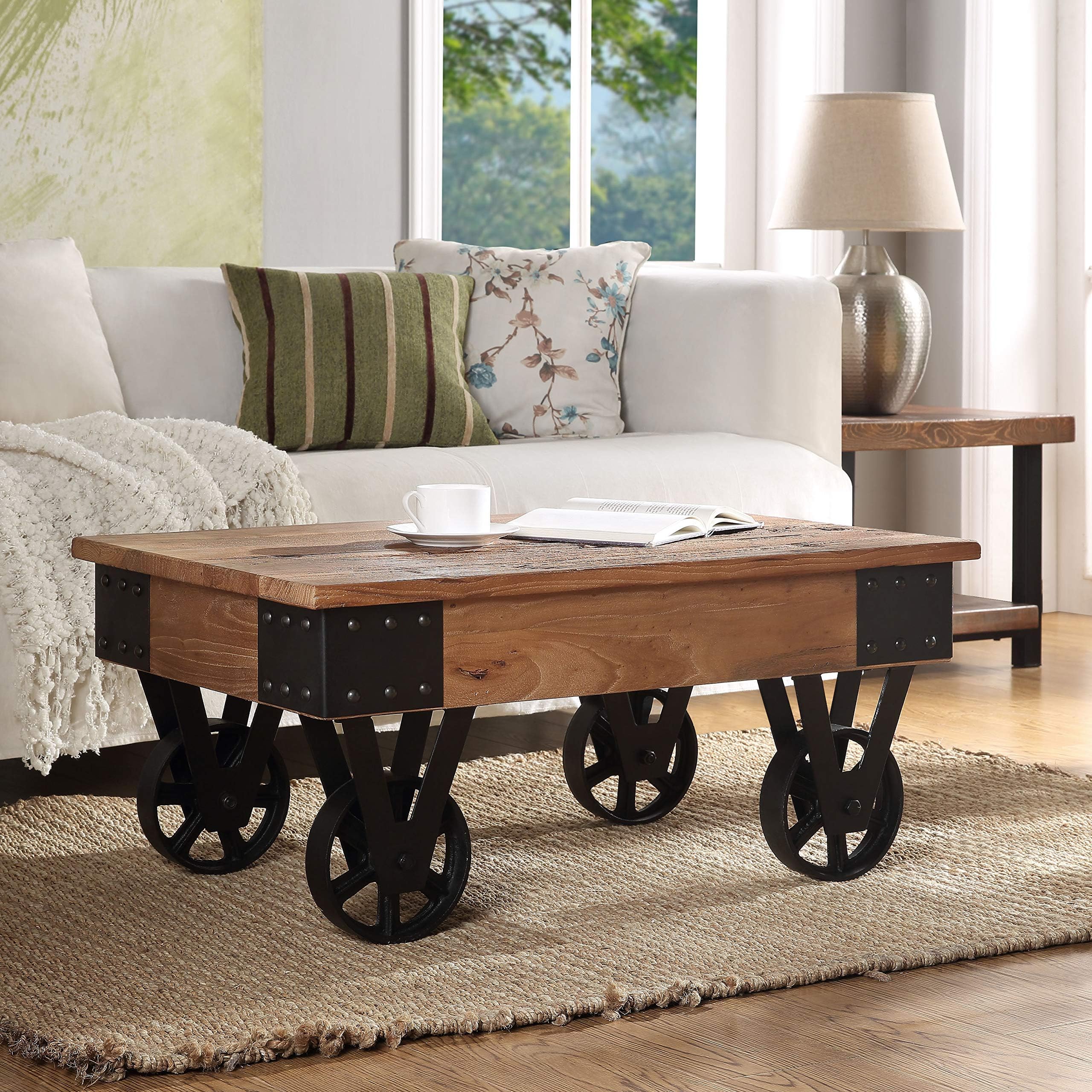 UFINEGO Coffee Table 43.31 INCH Cocktail Table with 2 Drawers Dining Table Entertainment Center Coffee Tables for Living Room