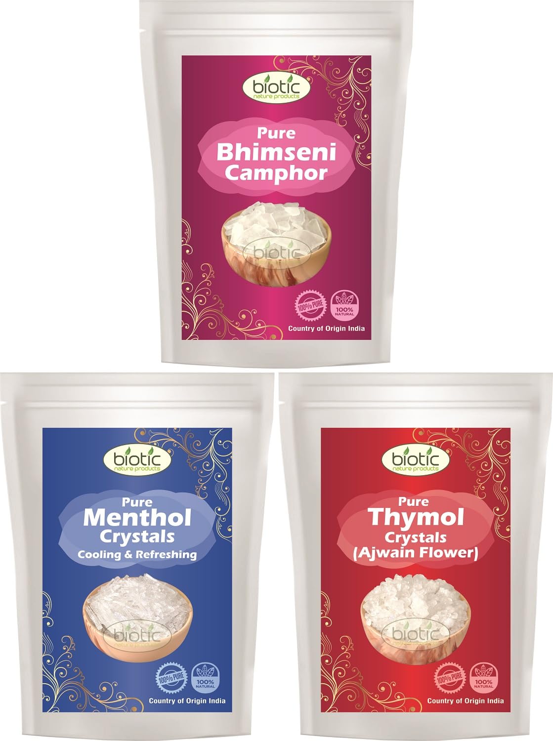 Biotic Menthol Crystals, Thymol Crystals and Bhimseni Kapoor Original 50g Each (150g), Sat Ajwain Sat Pudina Sar Kapoor, Pudina Puvvu Vamu Puvvu Pacha Karpuram ​- 150gm-image-40