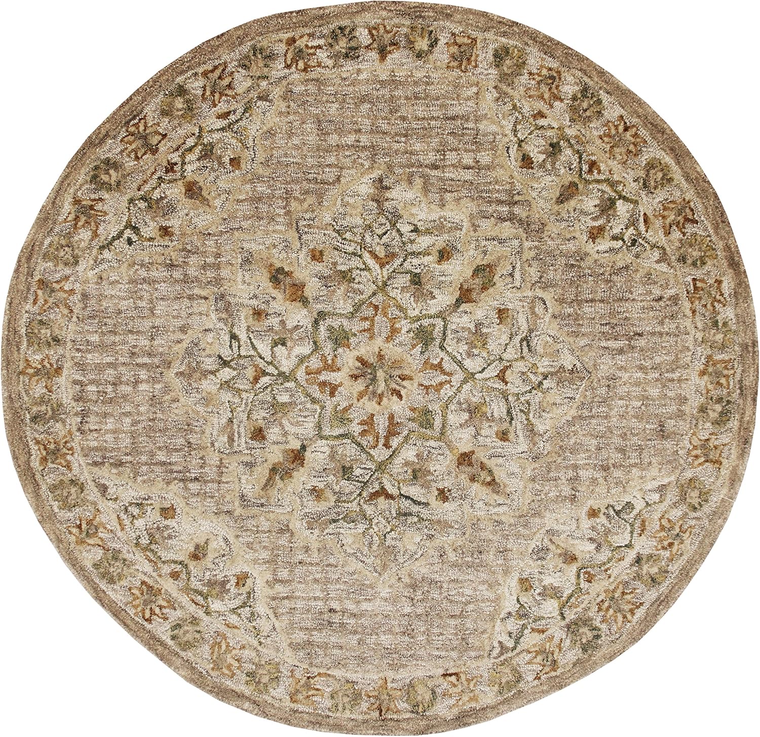LR Home 4ft Round Indoor Natural Wool Area Rug for Home Decor | Carpet for Bedroom, Living Room, entryway, playroom, Office | Hand Tufted Modern Farmhouse Boho Area Rug for Room Decor | Beige/Cream